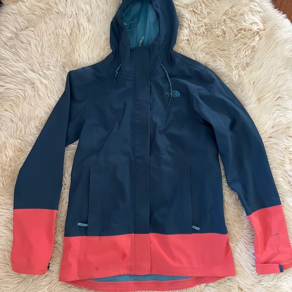 The North Face Apexflex coral and blue colorblock raincoat s